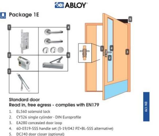 Picture of Assa Abloy Door Security Package 1E - 55mm Backset
Comprises EL560, CY326-VL, EA280, 60-0319-SSS,