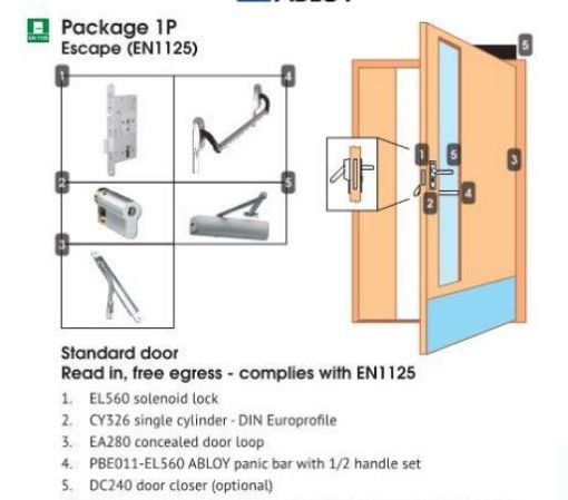 Picture of Assa Abloy Escape Door Package 1P 55mm Backset (Push Bar)
Comprises EL560, CY326-VL, EA280, PBE011-EL560