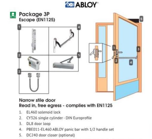 Picture of Assa Abloy Package 3P 35mm Backset (Push Bar)
Comprises EL460, CY326-VL, DL8, PBE011-EL460 / Handle A4120M000