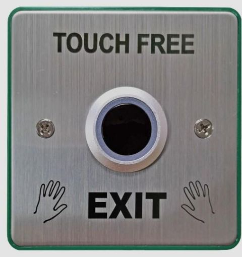 Picture of CQR Flush Touch Free Exit Button IP65 With 20mm Button – Legend “Door Release” – Stainless Steel