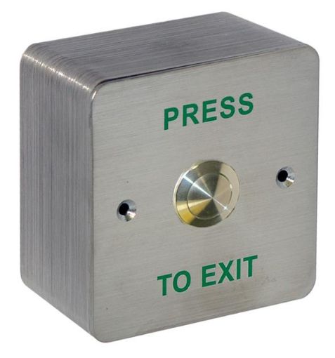 Picture of CQR Surface Mounted Exit Button Normally Open – Legend “Press To Exit” – Stainless Stee