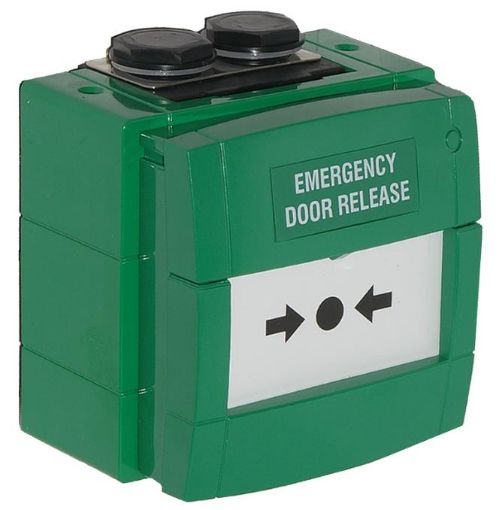 Picture of CQR WCP Green Weatherproof Emergency Break Glass Point , Double Pole c/w Surface Box